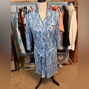 J. McLaughlin Navy and Light Blue Patterned Dress